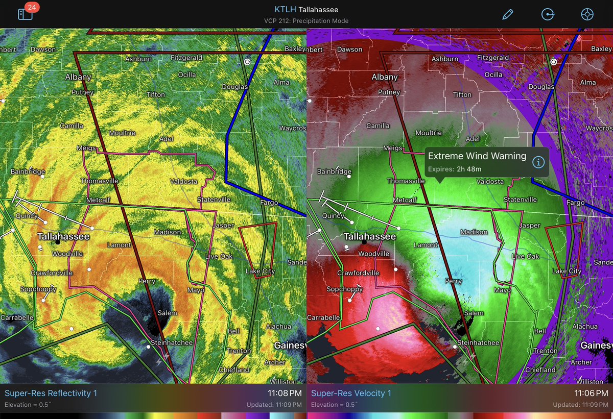 NickhWX's tweet photo. Yet another #ExtremeWindWarning, this time in southern Georgia. #Helene #GAwx #Wxtwitter https://t.co/tVA3iX69uP