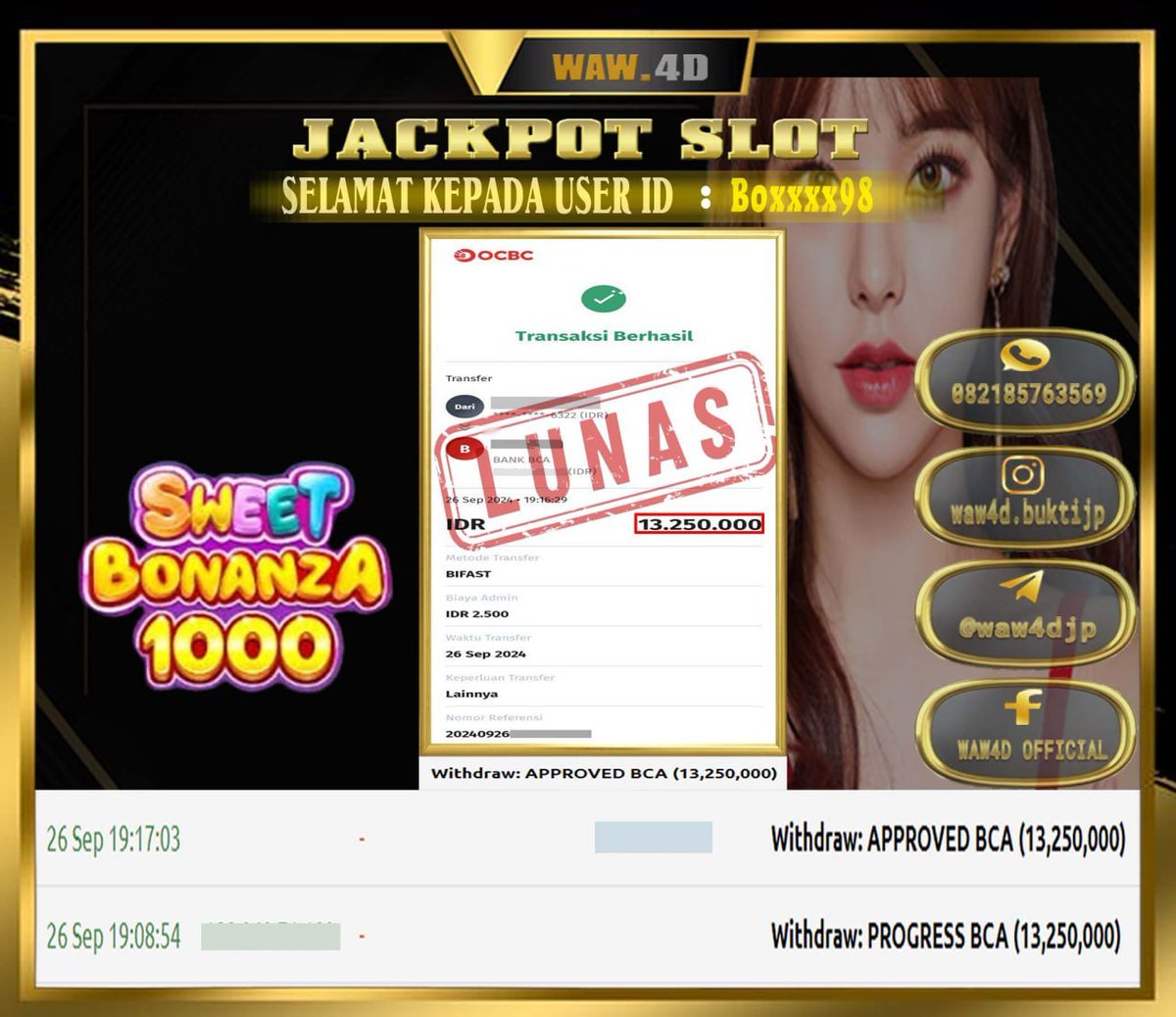 WAW4D_OFFICIAL's tweet photo. BUKTI PEMBAYARAN  24 SEPTEMBER  2024 🔱Link alternatif 1 : 
👇👇👇
https://t.co/OluCH3reOi 

#waw4d #buktijp #buktilunas #pastibayar #pastilunas #pragmatic #slotgacor #casinoonline #gatesofolympus #situsgacor #situsslot #maxwin #maxwinslot #slotgacorhariini #slotpg https://t.co/6ULXFfc4pw
