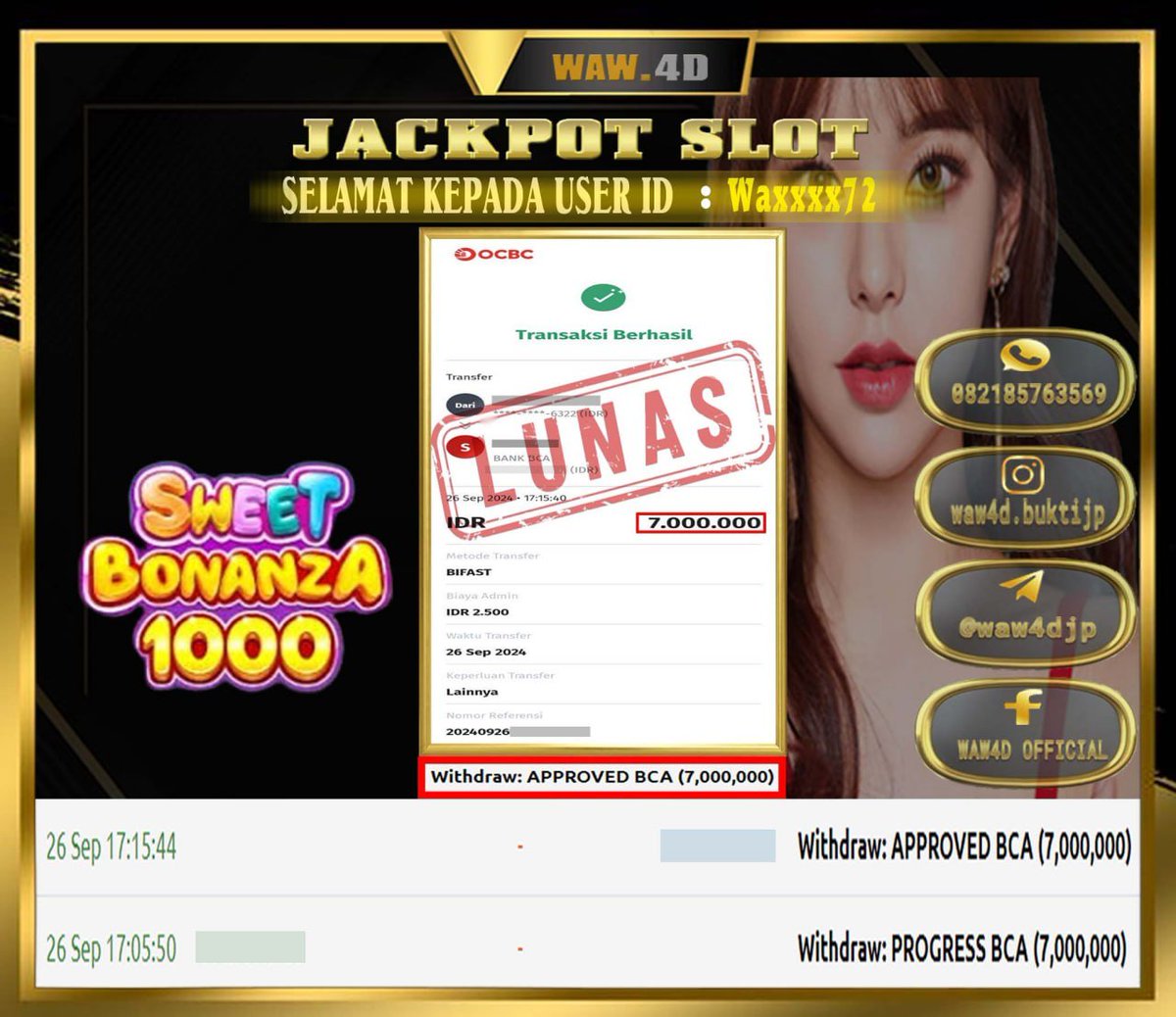 WAW4D_OFFICIAL's tweet photo. BUKTI PEMBAYARAN  24 SEPTEMBER  2024 🔱Link alternatif 1 : 
👇👇👇
https://t.co/OluCH3reOi 

#waw4d #buktijp #buktilunas #pastibayar #pastilunas #pragmatic #slotgacor #casinoonline #gatesofolympus #situsgacor #situsslot #maxwin #maxwinslot #slotgacorhariini #slotpg https://t.co/6ULXFfc4pw