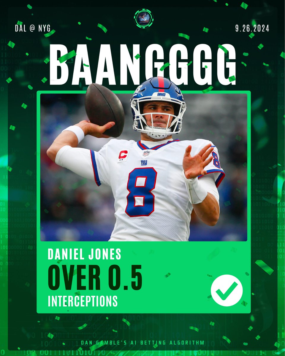 DanGambleAI's tweet photo. 💥  BANNNGGG! 💥 

Pick of the Day cashes on the FINAL play!

Hit ❤️  if you tailed!

That’s 4/5 NFL straights cashed… https://t.co/wAH0EwRlFd