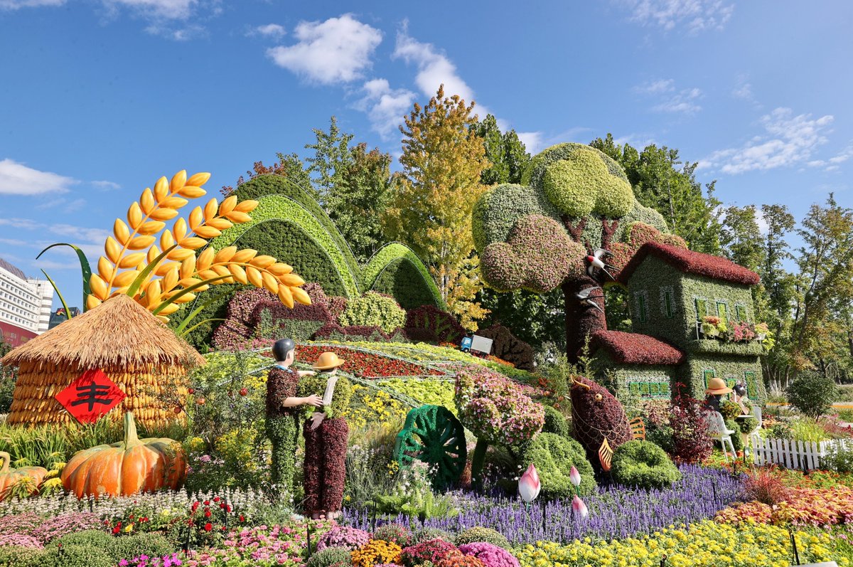huo_liu6886's tweet image. Along Chang'an Avenue in Beijing, between the Jianguomen and Fuxingmen, 10 groups of carefully arranged three-dimensional flower beds have become popular photo spots for citizens and tourists. #holiday #beauty #Chinaguide #scenery