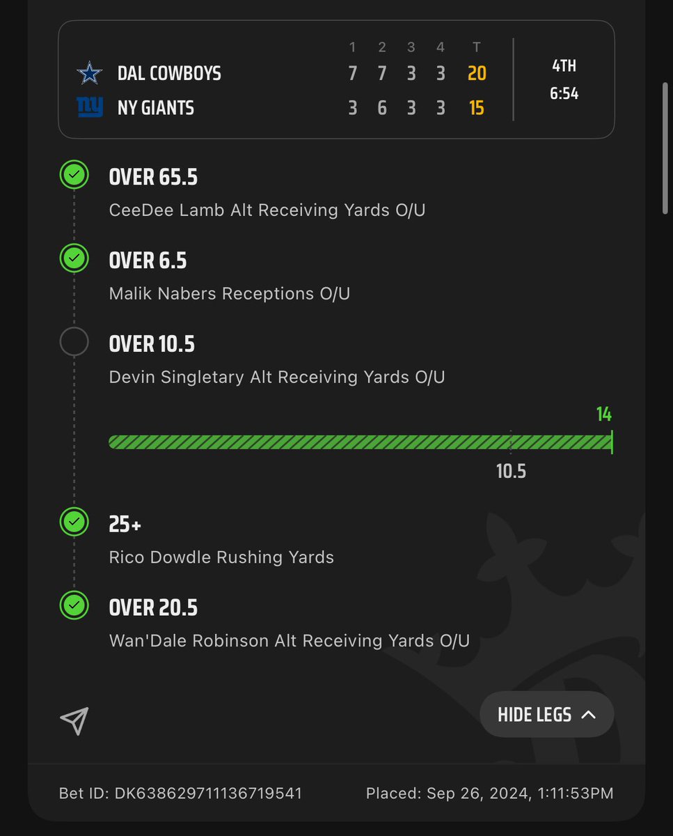 In2MakinHistory's tweet photo. @CodyBrownBets Took a little under in the yards.. but much appreciation bro for the tips 💯💰 https://t.co/0NuwfotU4C
