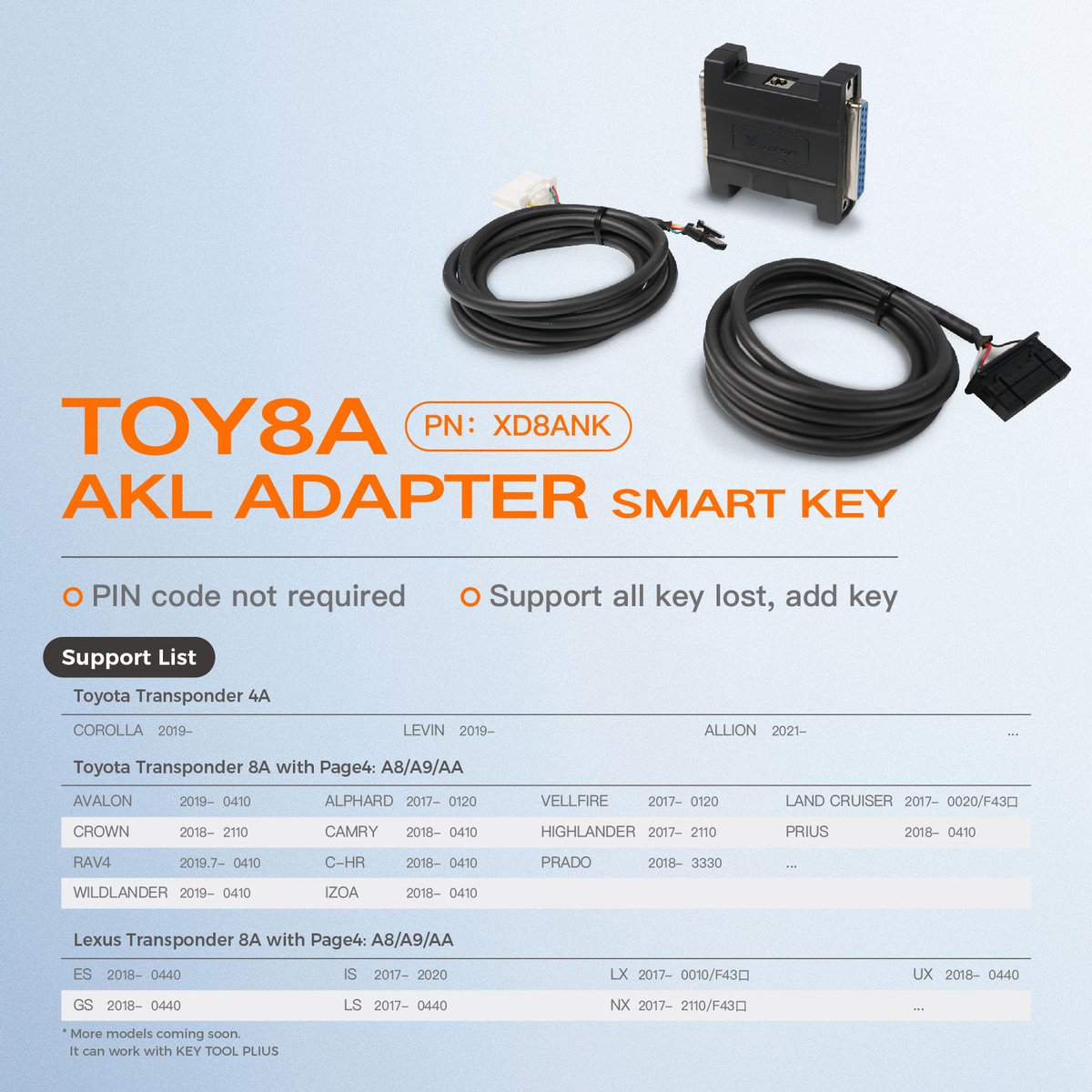 Xhorsevvdi's tweet photo. #xhorse Toyota Key Solutions ๐๐๐
๐๐ซ๐จ๐ ๐ซ๐๐ฆ๐ฆ๐๐ซ๐ฌ Key Tool Plus, MINI OBD-FT, Key Tool Max Pro...
๐๐๐๐ฉ๐ญ๐๐ซ๐ฌ 8A Smart/ Non-Smart Adapter, BA AKL Cable...
๐๐๐: https://t.co/0DXdIWRmhZ
#keytoolplus #keytoolmaxpro #ftobd #allkeylost #keyprogramming #Toyota https://t.co/whnMG7X9MC