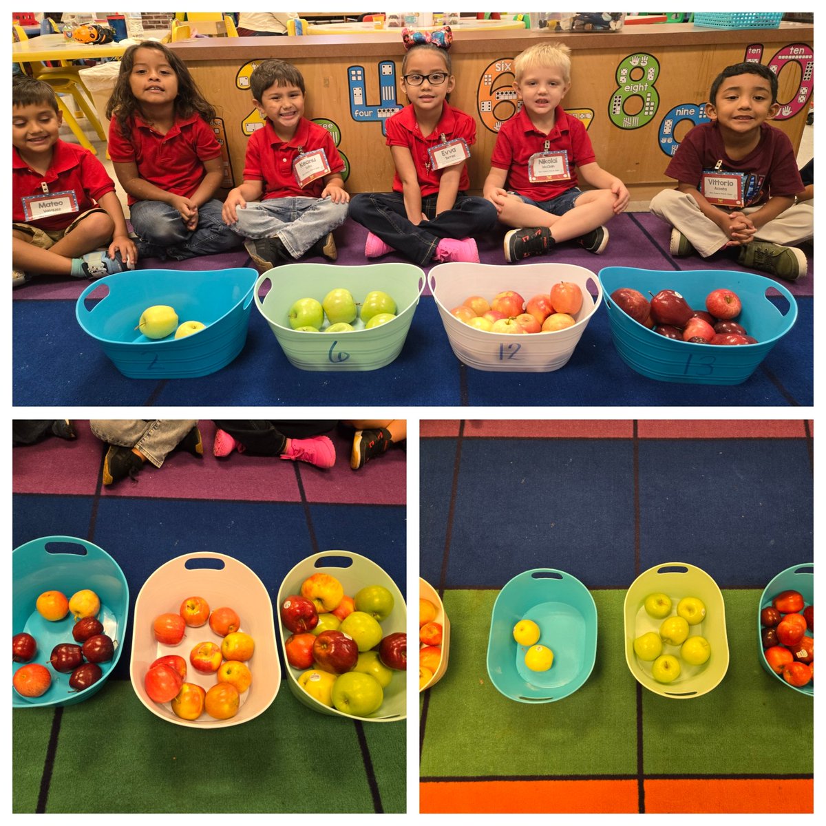kimmeekeen's tweet image. It&apos;s Apple Week! 🍏🍎🍏🍎  Today we sorted apples by size, and color.  Then we counted them and put them in order from greatest quantity to least.  Tomorrow we get to taste everything apples! 😋 @LaurelesMustang  #prekfun #makelearningfun