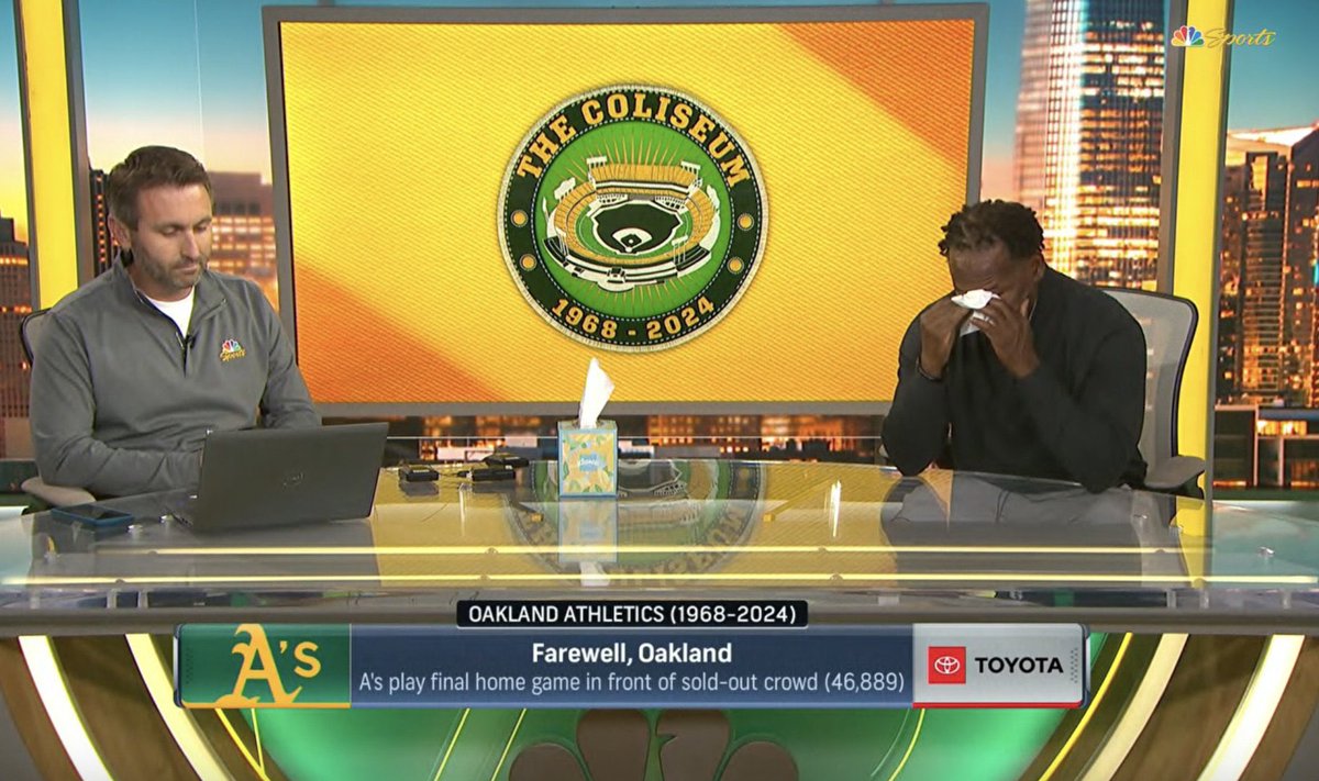 Steve_Perrault's tweet photo. The A’s postgame show sums up what Oakland is going through. I feel terrible for these folks. https://t.co/QOtgFEo4ov