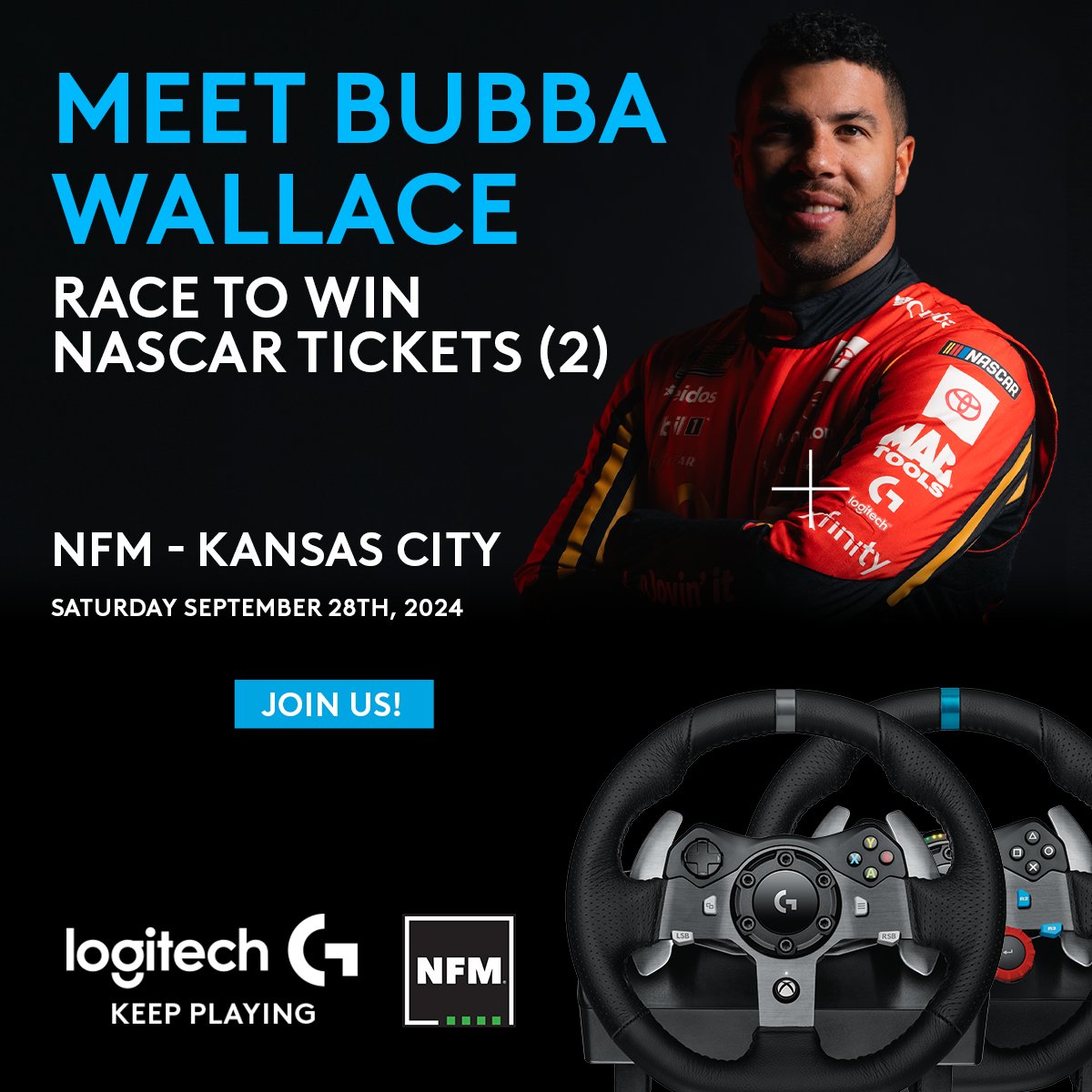 Time to hit the track to win some tickets to this weekend's race in Kansas City! Come meet <a href="/BubbaWallace/">Bubba Wallace</a> at the Nebraska Furniture Mart on September 28th!