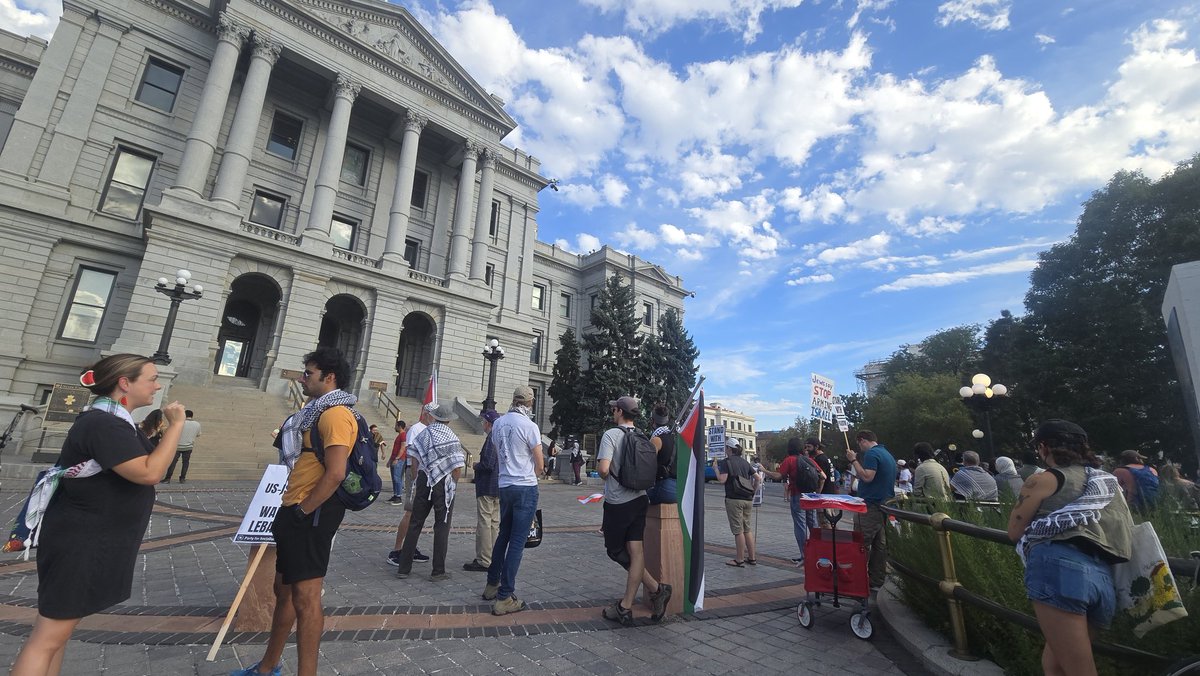 HumanizingStory's tweet image. "All out for Lebanon" protest at the Denver State Capitol consolidarity with #Lebanon and #Palestine.