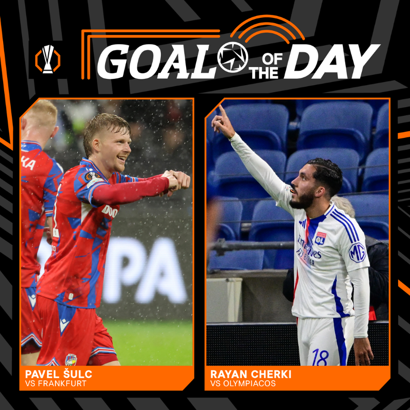 EuropaLeague's tweet photo. 😤 Two unstoppable hits from Matchday 1!

Rayan Cherki or Pavel Šulc: who gets your vote for #UEL Goal of the Day?