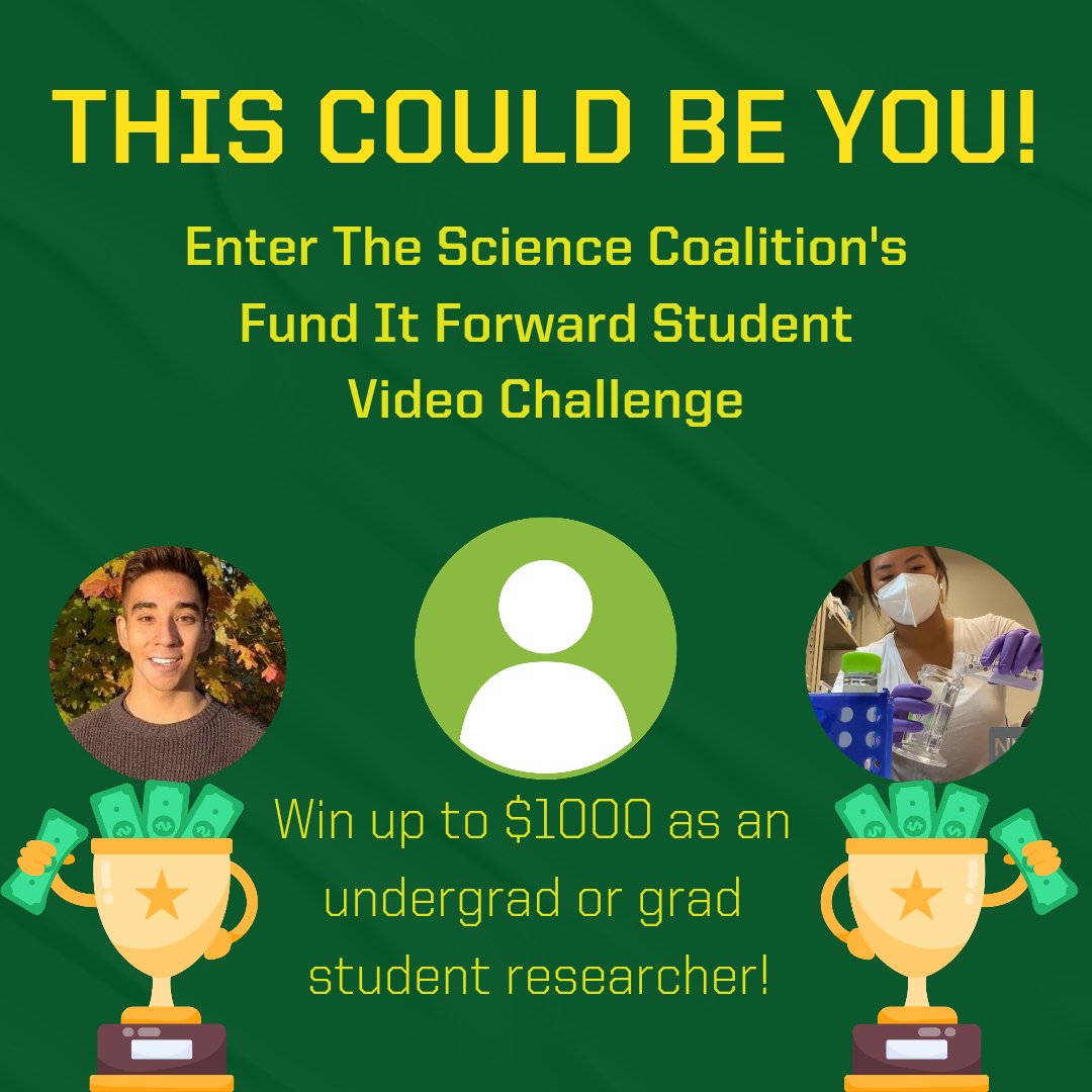 UOAdvocates's tweet photo. Join @uoregon's past winners in this year's #FundItForward Video Challenge and win cash prizes!
Submit a short video to @scicoalition explaining why science matters to you and why Congress should continue to invest in research. Click here for details! https://t.co/j9JpBTaAfb https://t.co/CAp0sgaAv8