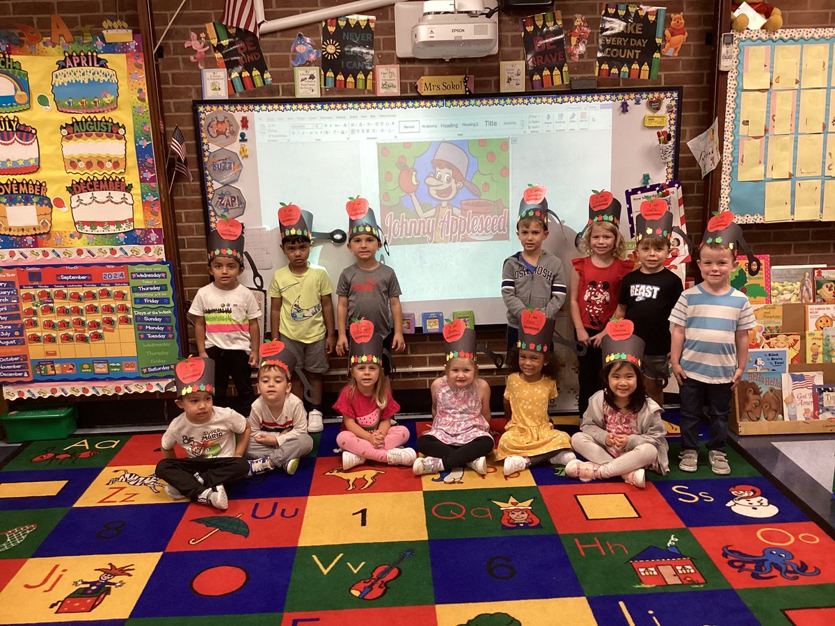 Pre-K had fun learning and celebrating Johnny Appleseed today on his birthday! 🎉🍏🍎🍏🍎<a href="/MeadowDriveElem/">Meadow Drive School</a> #MineolaProud #weloveapples #happybdayjohnny