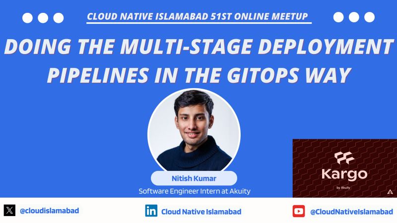 akuityio's tweet photo. Join @nitishfy at the @cloudislamabad webinar! 🚀 

Learn how #ContinuousPromotion and #Kargo solve modern pipeline challenges in #GitOps, integrating with tools like Argo CD &amp; Helm. 🌐

➡️ https://t.co/waVKLJegN8

#cloudnative #cicd #helm #devops #kubernetes https://t.co/xvpxmg05bO