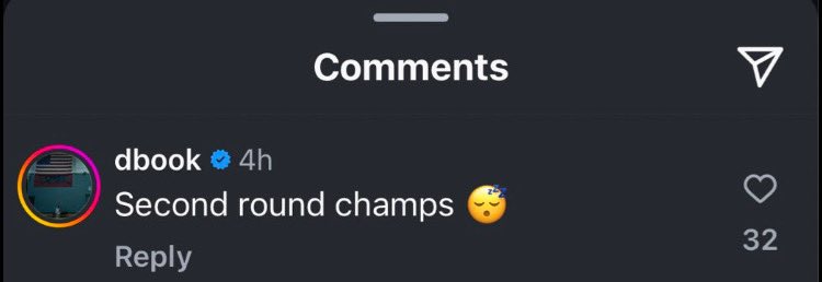 Devin Booker on IG: “Second Round Champs” 

This comment was under a collab post between the Timberwolves and Lynx. 🫣