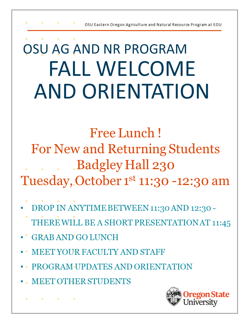 OSUAg_NatResEOU's tweet photo. New and returning students: 👇

Be sure to join us on Tuesday, October 1st from 11:30 A.M.-12:30 P.M. for our Fall Welcome and Orientation. Free lunch!!! https://t.co/xfy2PFyGJL