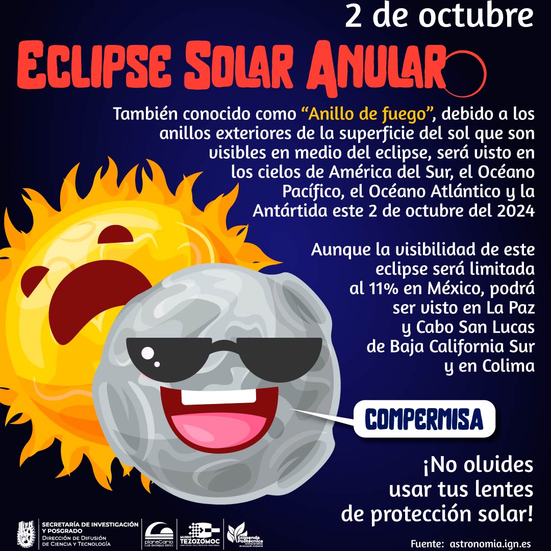 PLEE_IPNoficial's tweet image. 🌒 Este 2024, América del Sur, el Océano Pacífico, Atlántico y la Antártida se iluminará con el Eclipse Solar Anular (&quot;Anillo de Fuego&quot;). 🔥

Asegúrate de proteger tus ojos con gafas especiales. 🌌💫

#PLEE #ElEspaciodelaCiencia #EclipseSolarAnular #AnilloDeFuego