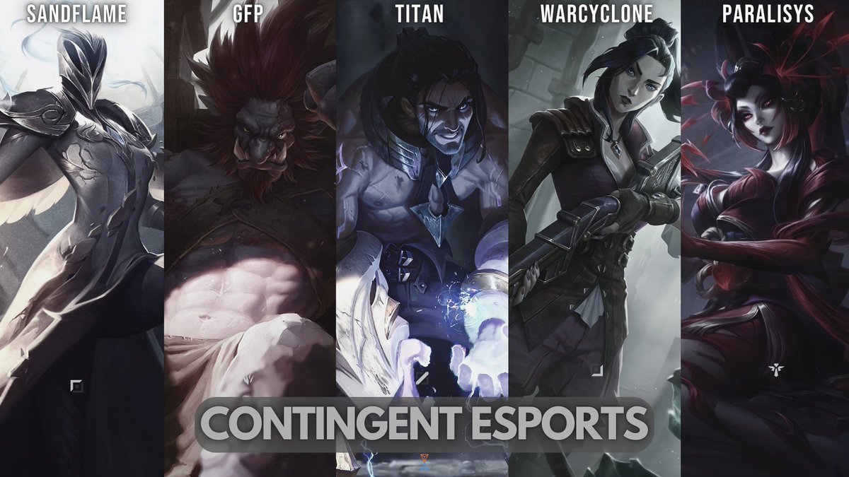 Contingent Esports (@contingentgg) on Twitter photo Fashionably late? Maybe.😎But we’re here!
Join us in welcoming our roster for <a href="/AegisEsportsGG/">Aegis Esports</a>'s ACL fall split!🔥
🛡️<a href="/Sandflamelol/">Justin Collin</a>
🌲<a href="/gfpLoL_/">GFP🇵🇷</a>
🪄<a href="/AFrozenTitan/">A Frozen Titan</a>
🏹<a href="/warcyclone1/">Ken</a>
❤️<a href="/Paralisys_/">Jared</a>
#AsOne #ACL #CESWin Fashionably late? Maybe.😎But we’re here!
Join us in welcoming our roster for <a href="/AegisEsportsGG/">Aegis Esports</a>'s ACL fall split!🔥
🛡️<a href="/Sandflamelol/">Justin Collin</a>
🌲<a href="/gfpLoL_/">GFP🇵🇷</a>
🪄<a href="/AFrozenTitan/">A Frozen Titan</a>
🏹<a href="/warcyclone1/">Ken</a>
❤️<a href="/Paralisys_/">Jared</a>
#AsOne #ACL #CESWin