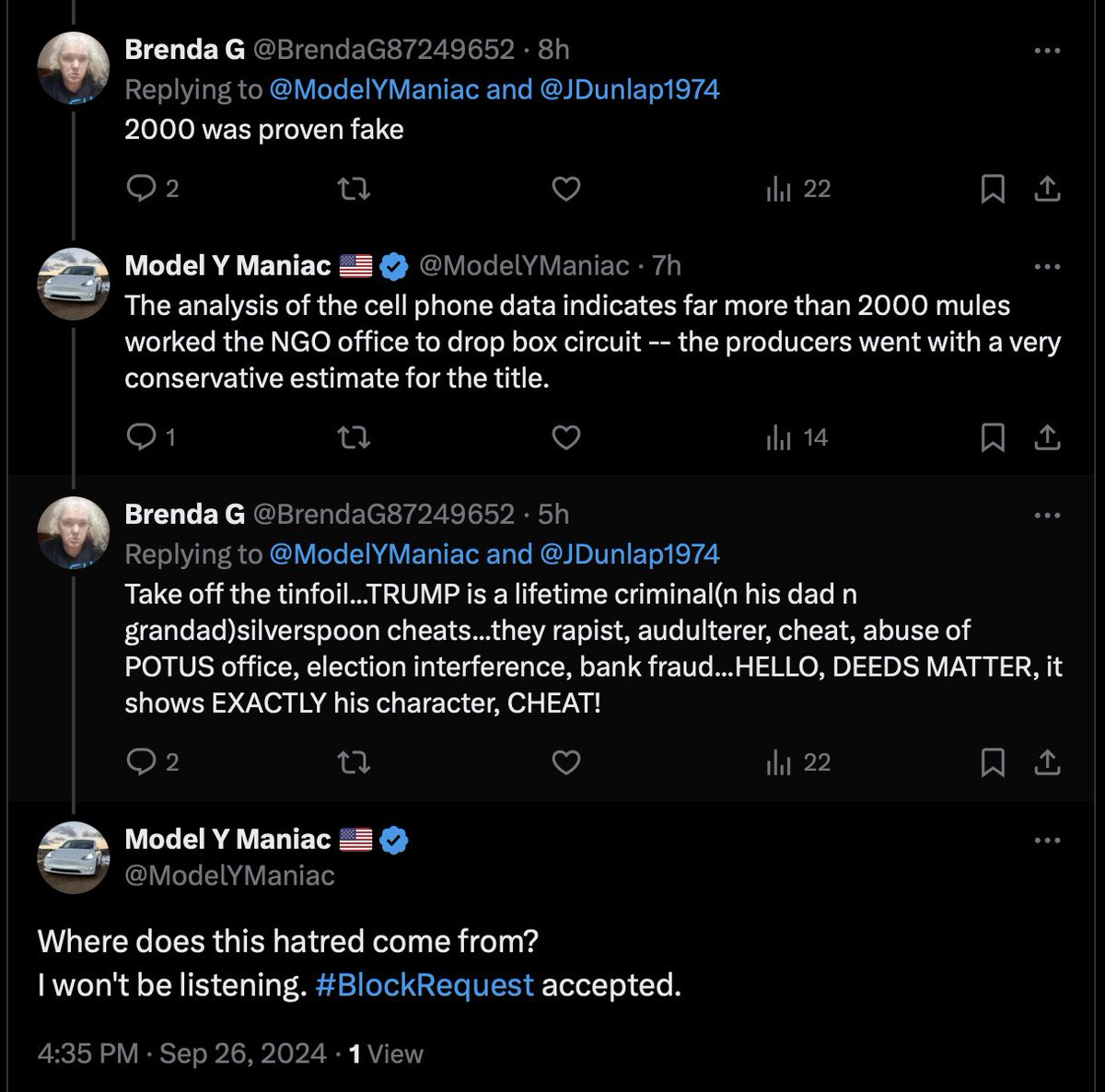 ModelYManiac's tweet photo. @LimitingThe I have a similar policy. I disengage by honoring #MuteRequest's from green through orange, and #BlockRequst's from red, speaking of which I just accepted one from someone with a red-hot case of TDS. https://t.co/S84mwMT6Ye
