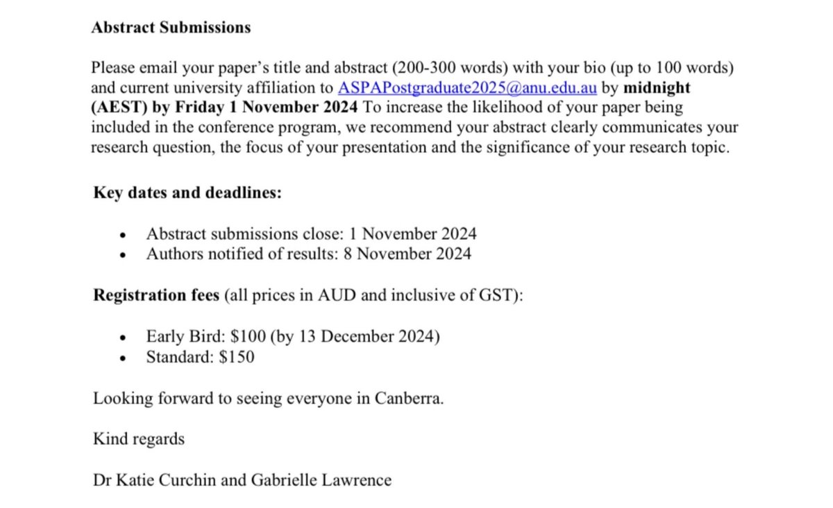 Dr Liz Allen (@drdemography) on Twitter photo *CALL FOR PAPERS* | 2025 Australian Social Policy HDR Conference <a href="/ourANU/">ourANU</a> 12-13/2. Abstracts due 1/11. Get on it!
<a href="/WhatAustThinks/">Social Research @ANU</a> <a href="/ANUcass/">ANU College of Arts & Social Sciences</a> @AriadneVromen <a href="/HelenCSullivan/">Prof Helen Sullivan</a> <a href="/JanineOFlynn/">Prof Janine O’Flynn</a> <a href="/AcadSocSci/">Academy of the Social Sciences in Australia</a> <a href="/ANUausi/">ANU Australian Studies Institute</a> <a href="/GabrielleJML/">Gabrielle Lawrence</a> <a href="/katiecurchin/">Dr Katherine Curchin</a> #auspol *CALL FOR PAPERS* | 2025 Australian Social Policy HDR Conference <a href="/ourANU/">ourANU</a> 12-13/2. Abstracts due 1/11. Get on it!
<a href="/WhatAustThinks/">Social Research @ANU</a> <a href="/ANUcass/">ANU College of Arts & Social Sciences</a> @AriadneVromen <a href="/HelenCSullivan/">Prof Helen Sullivan</a> <a href="/JanineOFlynn/">Prof Janine O’Flynn</a> <a href="/AcadSocSci/">Academy of the Social Sciences in Australia</a> <a href="/ANUausi/">ANU Australian Studies Institute</a> <a href="/GabrielleJML/">Gabrielle Lawrence</a> <a href="/katiecurchin/">Dr Katherine Curchin</a> #auspol