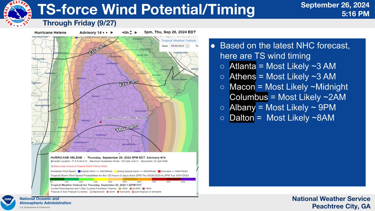7:45 PM Update (2/4): We have expanded Hurricane Warnings further northward with this update. In addition to tropical storm force winds, a few locations as far north as the ATL metro and high terrain in the northeast GA mountains could see hurricane force wind gusts. #gawx