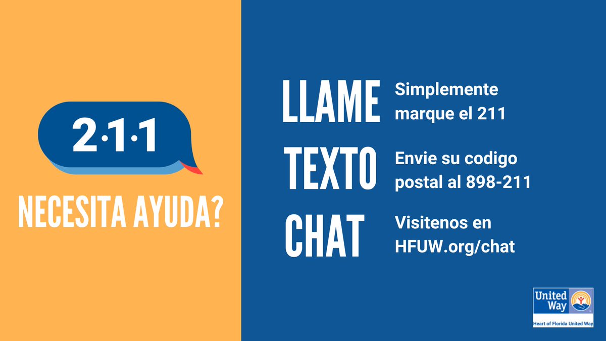 🌀 #HuracanHelene está aquí, pero recuerda que ustedes no están solos. Nuestra línea de ayuda 211 está disponible las 24 horas, 365 dias. Si necesitas información o un plan de emergencia en caso de desastre, puedes llamar, enviar un mensaje de texto o chatear en línea al 211.