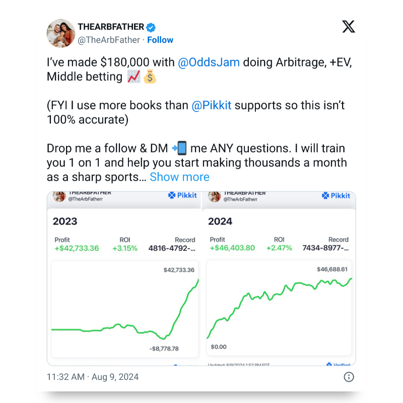 OddsJam's tweet photo. Made $180k With OddsJam 🤑

OddsJam Is The 👑 Of The Betting Space...Join For FREE Below ⬇️