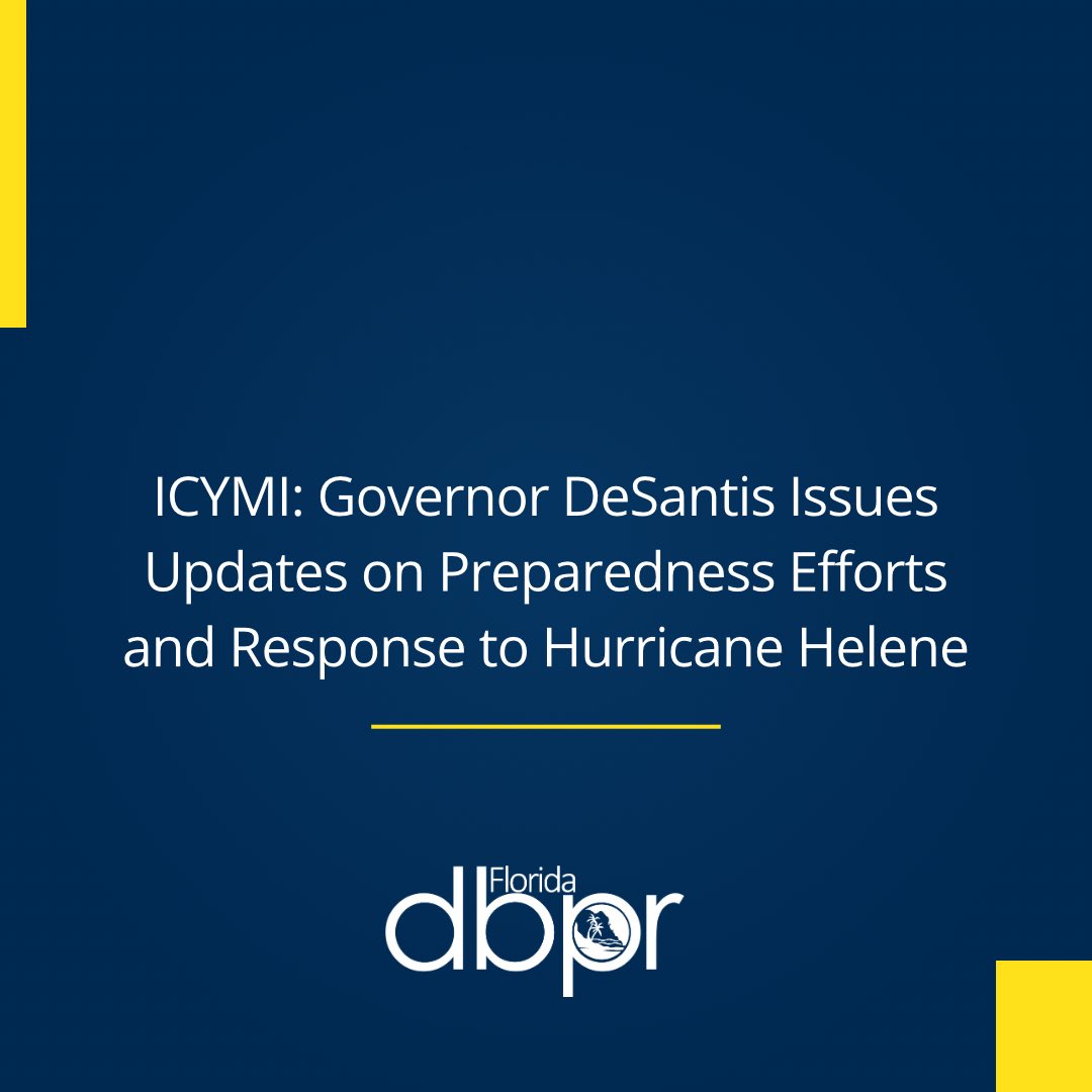 ICYMI: Governor Ron DeSantis Issues Updates on Preparedness Efforts and Response to Hurricane Helene

Press Release >>> bit.ly/3XKE92q