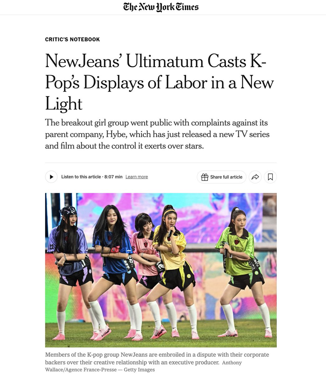 newjiram's tweet photo. NewJeans being vocal about the mistreatment they faced under HYBE has been momentous for South Korea &amp; news outlets globally are keeping an eye out for updates.

The New York Times reported on how highly unprecedented this was &amp; how it’ll change how the music industry operates. https://t.co/gpuewzHNGO