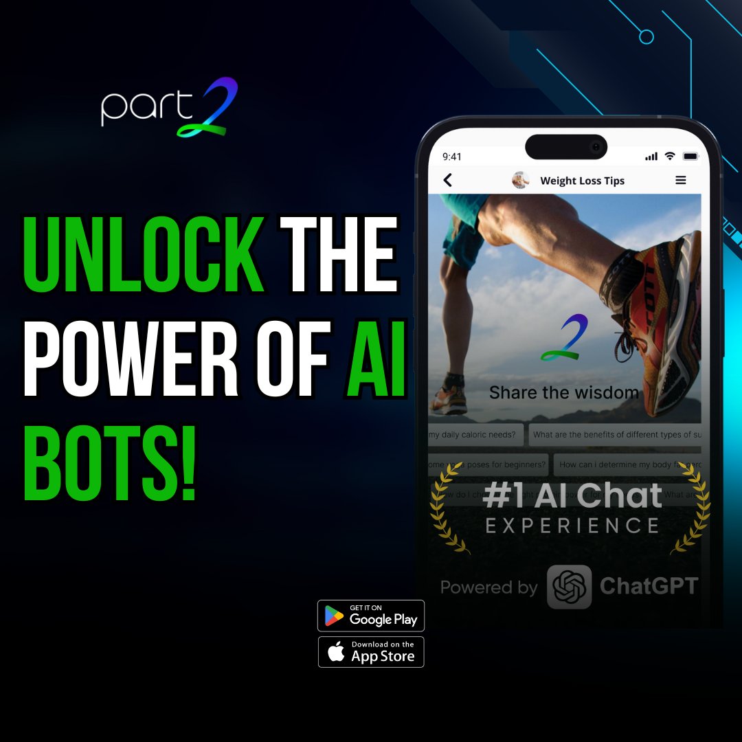 part2chat's tweet image. With Part2AI, you can train and interact with intelligent bots that enhance your workflow, and streamline everyday tasks. 

Download App Now -&amp;gt; part2ai.com

#Part2AI 
#AIBots 
#Productivity
#PersonalizedAssistance 
#SmartChats
#iphoneapp #iphone15 #iphone