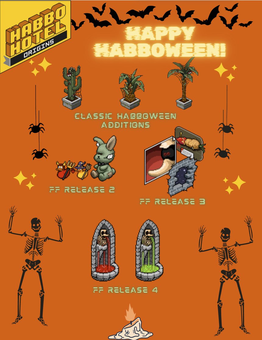 <a href="/HabboOrigins/">Habbo Hotel: Origins</a> Get HYPED! The new Habboween furni is looking SPOOKY-FRESH! 

🎃Please note: The first Habboween FF drop will be the pumpkins (not shown here)!

#Habbo