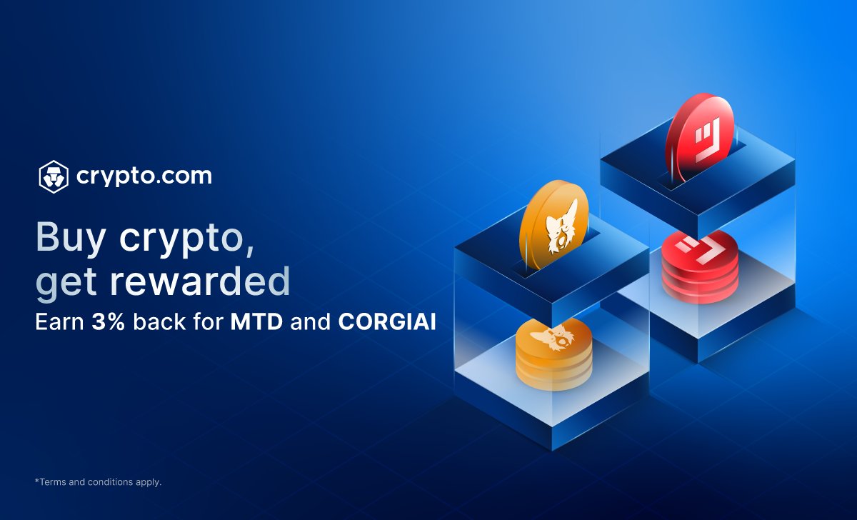 🚨 The CORGIAI + MTD Campaign ends today 🚨

There's still time to get 3% back on your CORGIAI and $MTD purchases! Simply buy at least US$100 of either coin 👛

📝 T&amp;Cs apply

Details 👉 crypto.com/events/corgiai…