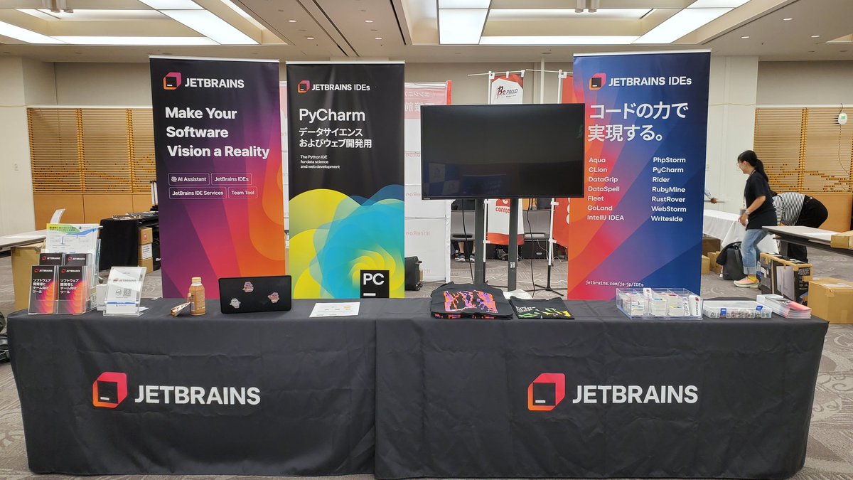 nattosystem's tweet photo. Pycon 初日です！
JetBrainsブースで皆様をお待ちしております！

#pyconjp2024 #jetbrains #python #pycharm #datalore https://t.co/VMgfvyROBF