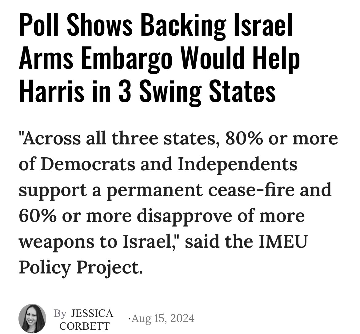 I’m struck by the fact that Kamala *could* win the swing states necessary to win the election, but she has so little regard for Palestinian lives that she’d rather lose the election than support a weapons embargo &amp; end a genocide.