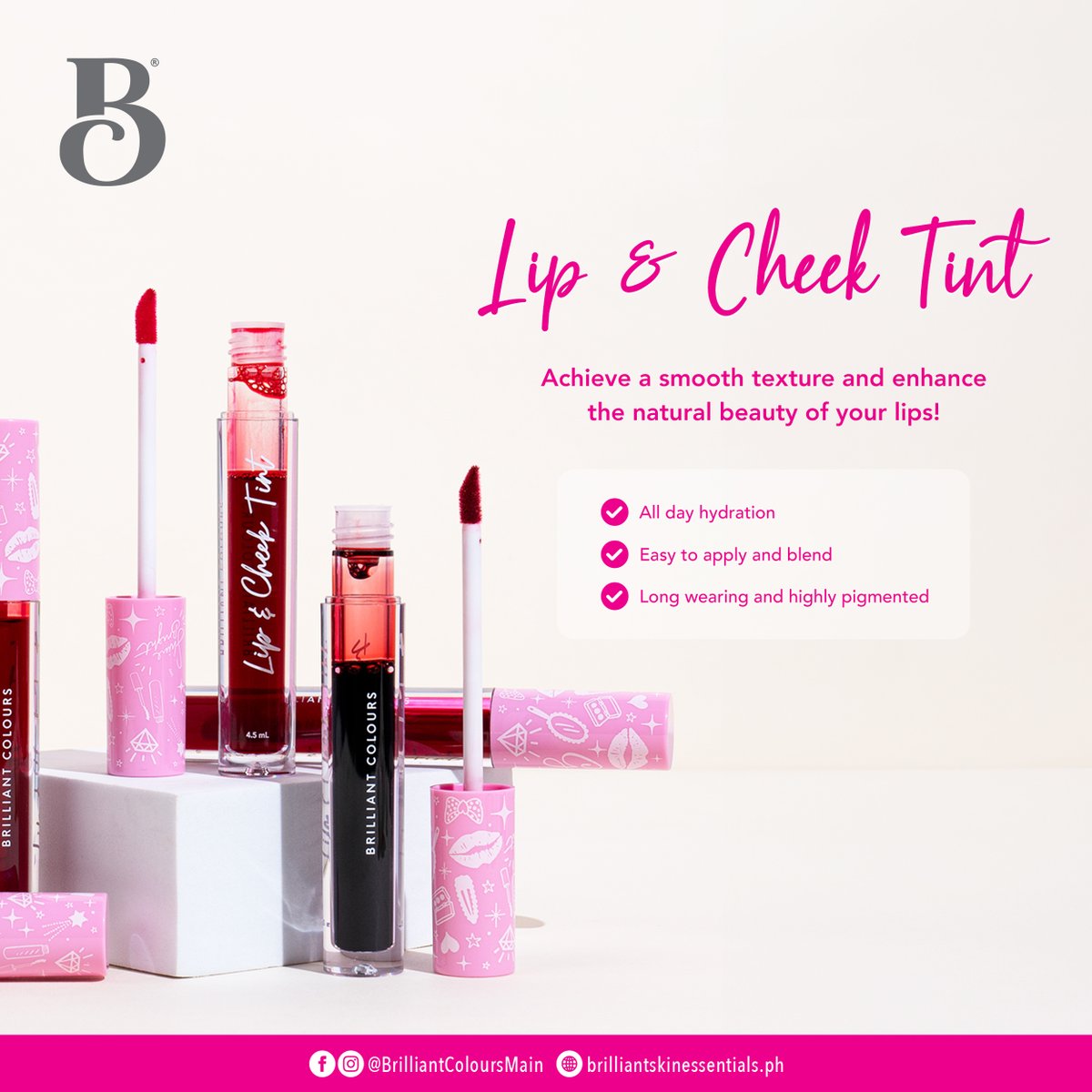 Drench your lips and cheeks in vibrant shades with the long-lasting power of Brilliant Colours Lip &amp; Cheek Tint! 😍 

#BrilliantColours 
#BrilliantSkinEssentials