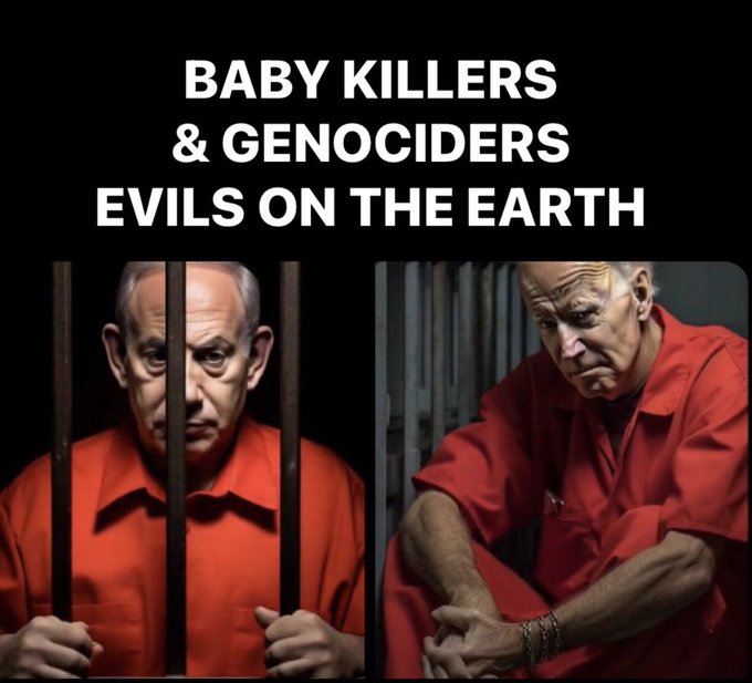 AndyRogers07's tweet photo. It is time to change the term #GazaGenocide to #ArabGenocide because Israel intends to genocide one Arab country after the other as long as its ALLY; the USA continues to send its destructive weapons & ammunition to Israel at no cost.
#SenileJoeBiden & @Netanyahu, the Nazijoo. https://t.co/g83ElnFf19