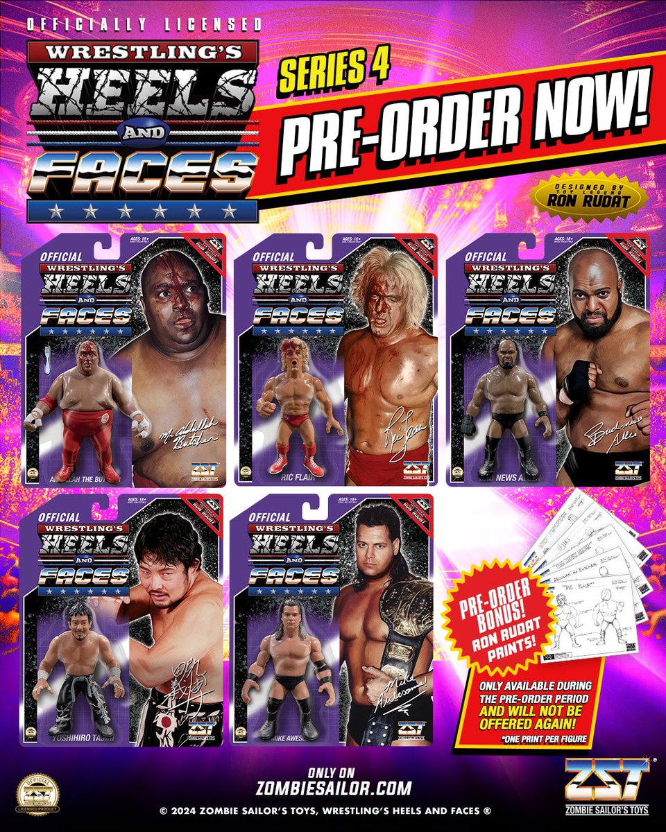 WRESTLING’S HEELS AND FACES SERIES 4 IS AVAILABLE NOW ON ZOMBIESAILOR.COM!

Special PO PRICE!
BONUS RON RUDAT art print included with each figure!