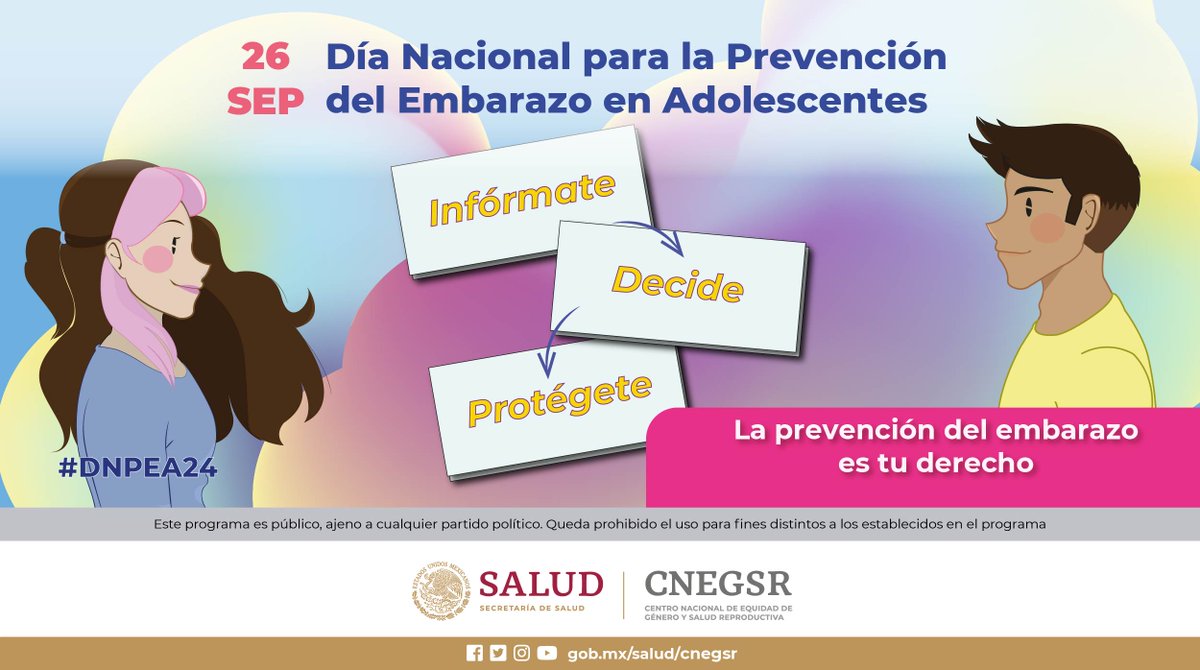 SSalud_mx's tweet image. 26 de septiembre I Día Nacional para la Prevención del #EmbarazoEnAdolescentes

Este día tiene el objetivo de crear conciencia sobre la prevención del embarazo no planificado en adolescentes. #Infórmate #Decide #Protégete
 ➡ bit.ly/ServiciosAmiga…

#PorLaSaludYLaVida #MeCuido