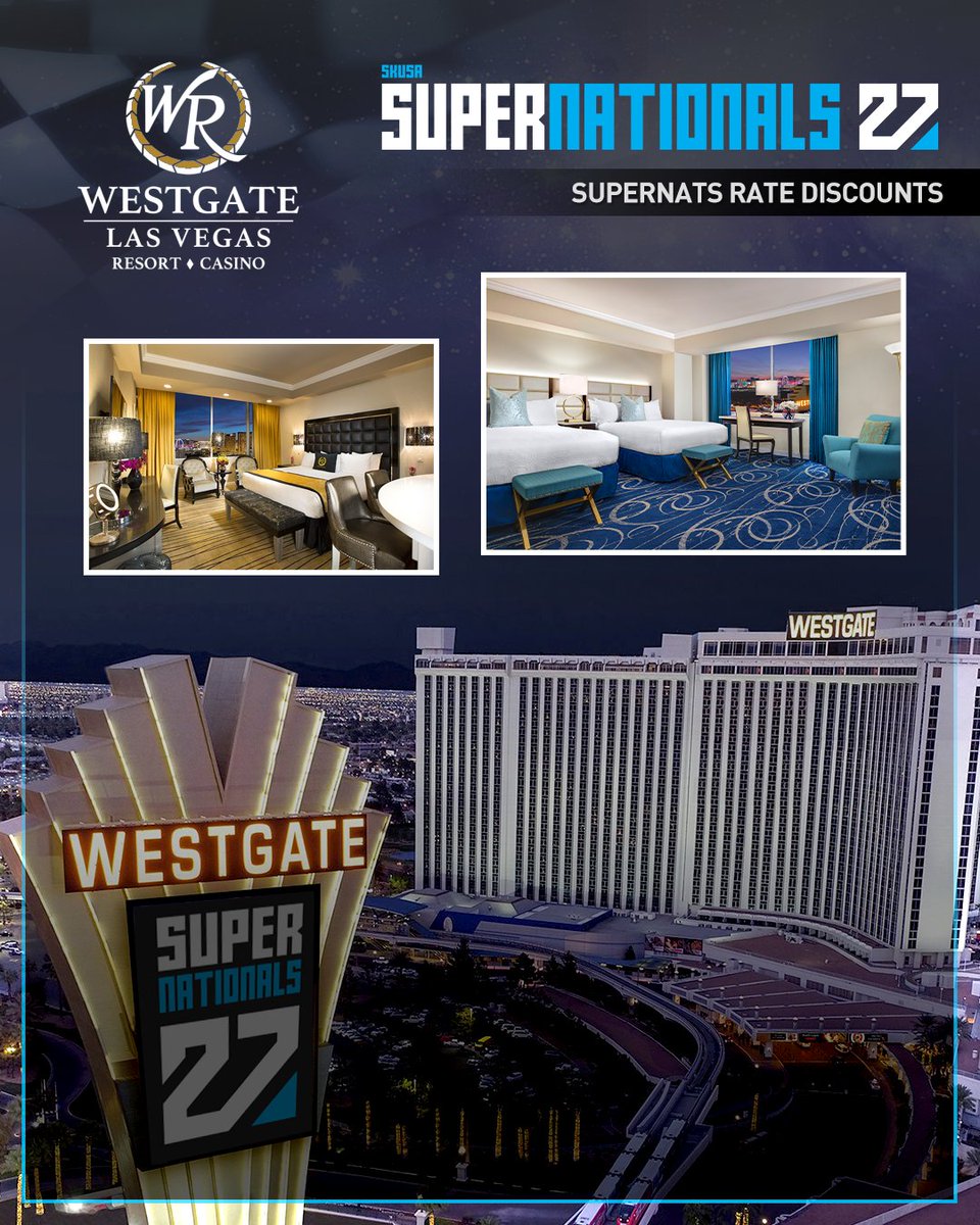 Superkarts USA (@superkartsusa) on Twitter photo As we inch closer to #supernats27 - we invite you take advantage of our partner hotel. <a href="/westgatevegas/">Westgate Las Vegas</a> will once again be offering our #SKUSA racers an unmatched discounted rate for the SuperNationals race. With rates as low as $89 and free parking. superkartsusa.com/national/skusa… As we inch closer to #supernats27 - we invite you take advantage of our partner hotel. <a href="/westgatevegas/">Westgate Las Vegas</a> will once again be offering our #SKUSA racers an unmatched discounted rate for the SuperNationals race. With rates as low as $89 and free parking. superkartsusa.com/national/skusa…