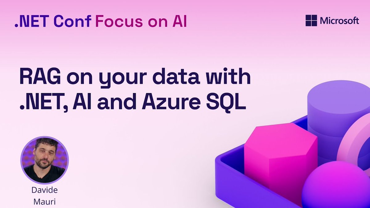 dotnet's tweet image. Looking to build a RAG solution on data already stored in #SQLServer or #AzureSQL?
In this #dotNETConf session replay, we learn to leveraging Azure SQL as a vector store to take advantage of performance, security, and enterprise readiness! 🎥 msft.it/6010mXVUs