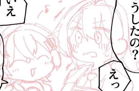 今描いてる朱鳶さんとリンちゃん、やっぱりリンちゃんが朱鳶さんを揶揄っている 