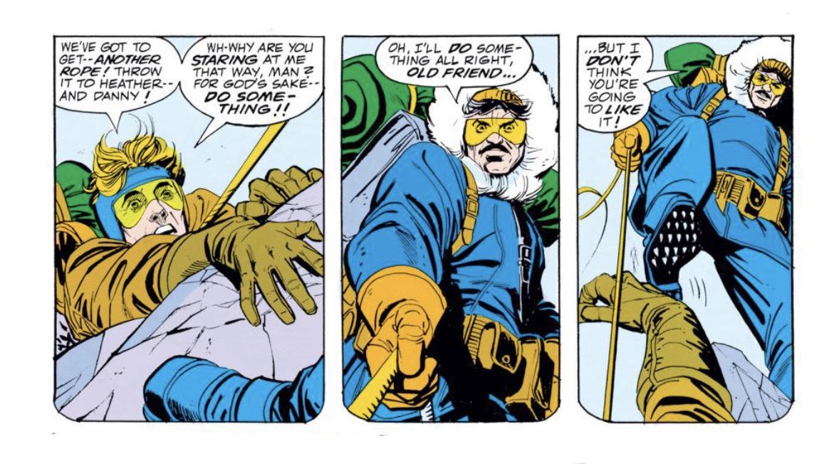 deadlykungfupod's tweet photo. My absolute favorite part of Power Man and Iron Fist #50 is Danny Rand realizing he is about to die like his father. Seeing the image of Harold Meachum in the snow behind Stiletto is a very haunting moment for the hero.

Check out the review on the latest episode! https://t.co/nPpQ1jSpQa