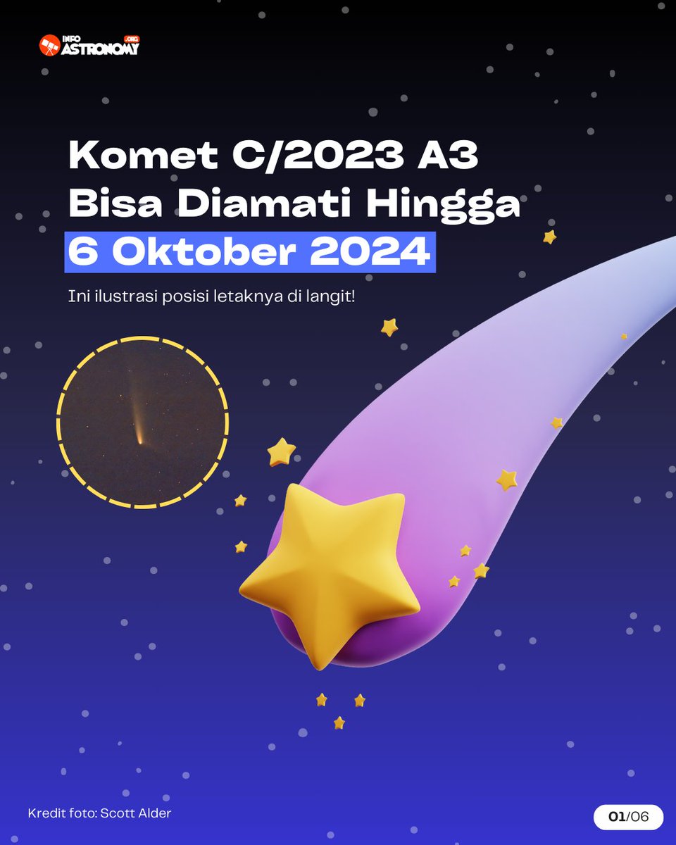 Capek setiap hari denger berita negatif dari negara bobrok? Mending kita melipir sebentar untuk melihat Komet C/2023 A3 yang semakin terang dari hari ke hari nih! ☄️

Ini panduan posisinya untuk wilayah Indonesia biar kamu lebih mudah menemukannya~

-Sebuah Utas-