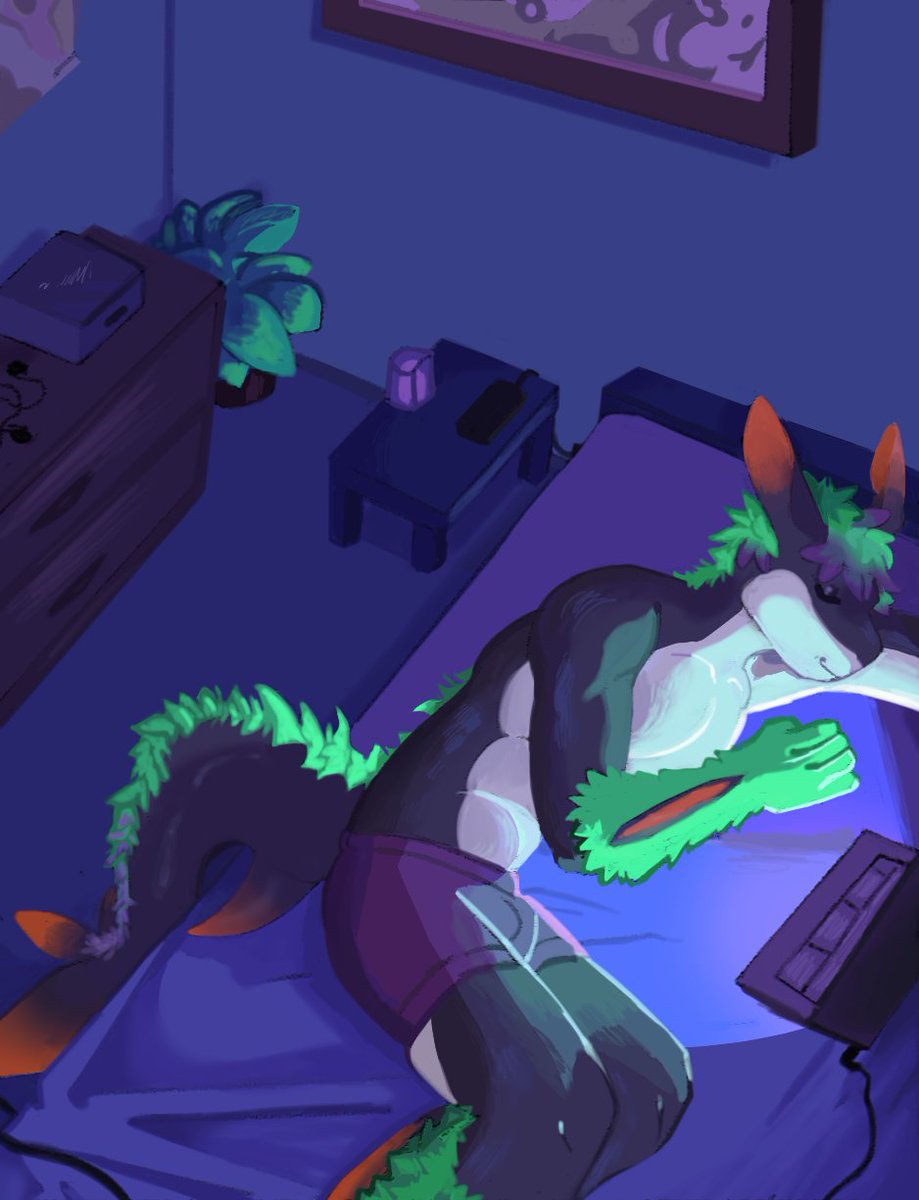 Just another long night after a long day; streaming and web browsing into the the night. We sharks aren't dangerous, we just want cuddles, some noms, and love.

FA Link: furaffinity.net/view/32485121/

Artist <a href="/mokkete/">🔞mokkete @ bsky 🔞🇵🇸</a> (mokkete On FA)

#furry #YCH