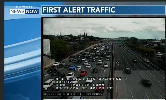 jonmasaki's tweet photo. Traffic Advisory:  two car accident blocking two right lanes, FSP on the scene, H1 WB near the Kaonohi Overpass

Keeping you safe on Hawaii's Road, this is First Alert Traffic on Hawai'i News Now

#hnn #hitraffic https://t.co/poQmZ2jsYg