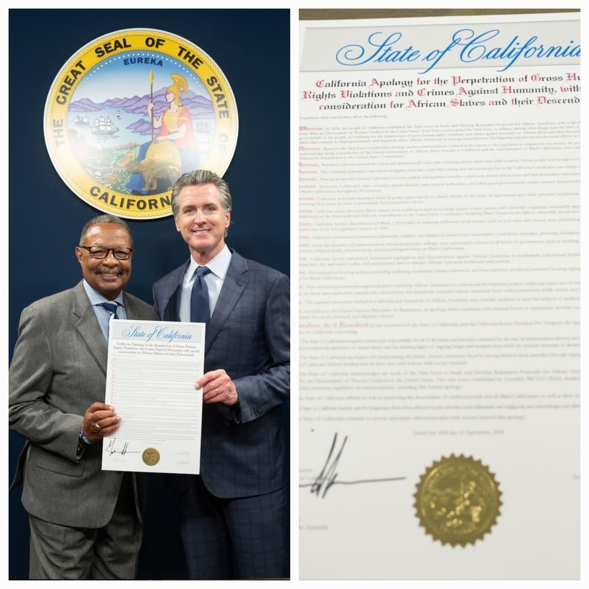 JonesSawyerAD57's tweet image. My historic Reparations Apology Bill, #AB3089, has been signed by @CAgovernor @GavinNewsom.
Read my statement at bit.ly/3TLkONw 
#reparations #californiareparationstaskforce @SpecNews1SoCal @latimes @KTLA @ABC7 @NBCLA @FOXLA @thelasentinel