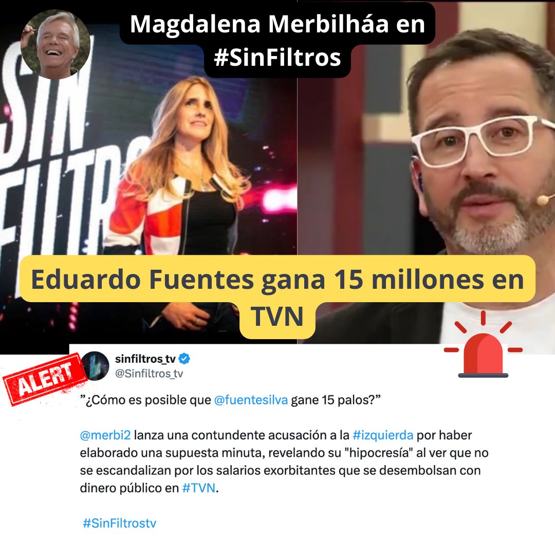 🚨🚨🚨Magdalena Merbilháa INCENDIÓ LA PRADERA en #SinFiltros #sinfiltros_tv #Cubillos #tulipanes

Eduardo Fuentes de TVN ganaría 15 millones de pesos al mes DE LA TUYA