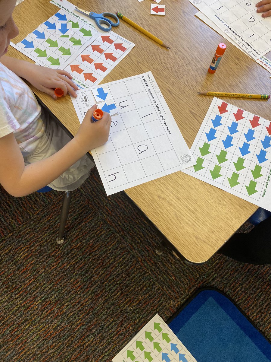 KinderTeacherB's tweet image. A little #UnpluggedCoding with resources found @DiscoverGracie
We coded our names. “Collecting” our letters in order to spell our name. #Coding #CodeBreaker #kinderchat