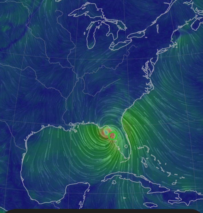 #HurricaneHelene coming on shore west coast Florida big Bend , Bingo. I'm in North Fl in Jax. Two weeks of rain and hundred foot pine trees dropping like flies. Power out 100000 west coast Florida , fluttering N Fl. Prayers please and Thank You. Winds 77 mph...null wind map.