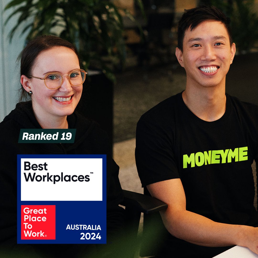 MONEYME's tweet image. MONEYME has been named as one of Australia’s Best Workplaces by Great Place to Work Australia! 

It’s a huge honour to be recognised in the top 30 list for our category, ranking 19 amongst a list of incredible workplaces.

@GPTW_Australia #GreatPlaceToWork