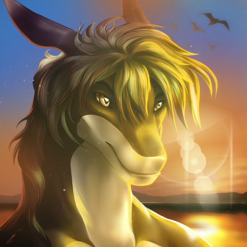 Portrait of my fursona on a sunset beach.

FA Link: furaffinity.net/view/32881624/

Artist WolfsRoad on FA

#furry