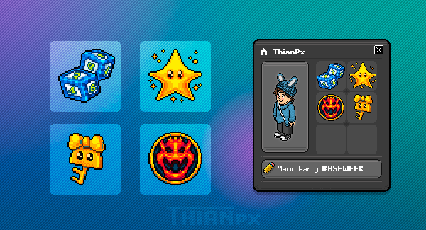 Hey! Thian here 🐰

Una vez más he podido colaborar con diseños de placas para la week de <a href="/ESHabboSecurity/">HabboSecurity</a> "Mario Party Superstars" Lastimosamente, debido al copyright fueron modificadas. Igualmente espero que les haya gustado y hayan podido obtenerlas todas. ☺

#Habbo #Pixel