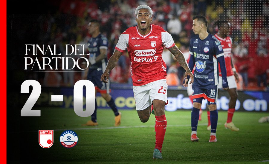 SantaFe's tweet photo. ⏱ 90'+5 ¡Qué lindo retorno a El Campín 🥹❤️!

Santa Fe 2⃣-0⃣ Alianza

#VamosSantaFe 🇲🇨 https://t.co/pV1j7zek2N